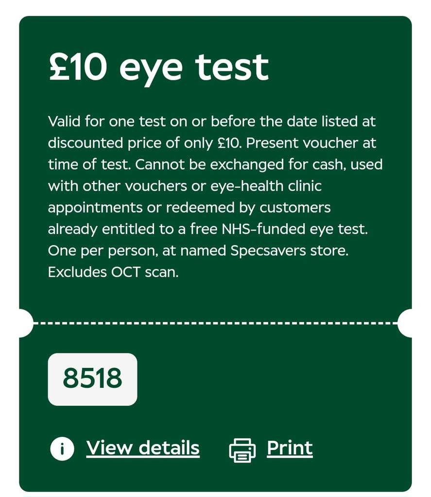 £10 Eye Test instore w/code