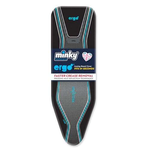 Minky Ergo Extra Thick Elasticated Replacement Ironing Board Cover, Black, 122 x 38 cm (Prime Exclusive)